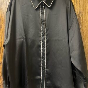 Forever 21 Black Blouse with Diamantés Trim Size Plus 2X